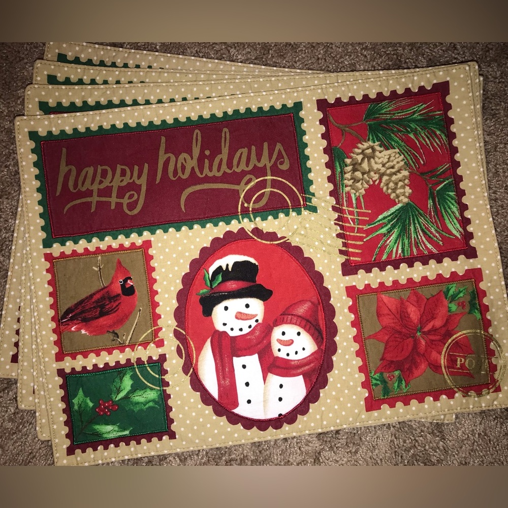 Beige Postage Happy Holidays Placemat(s)